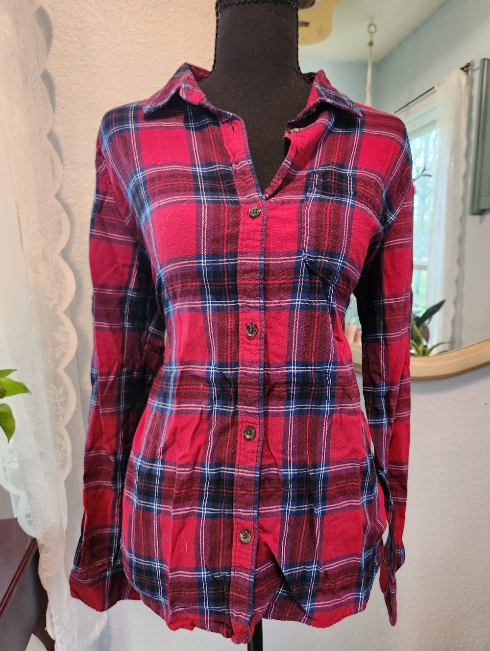 Old Navy Red and Blue Plaid Casual Shirt